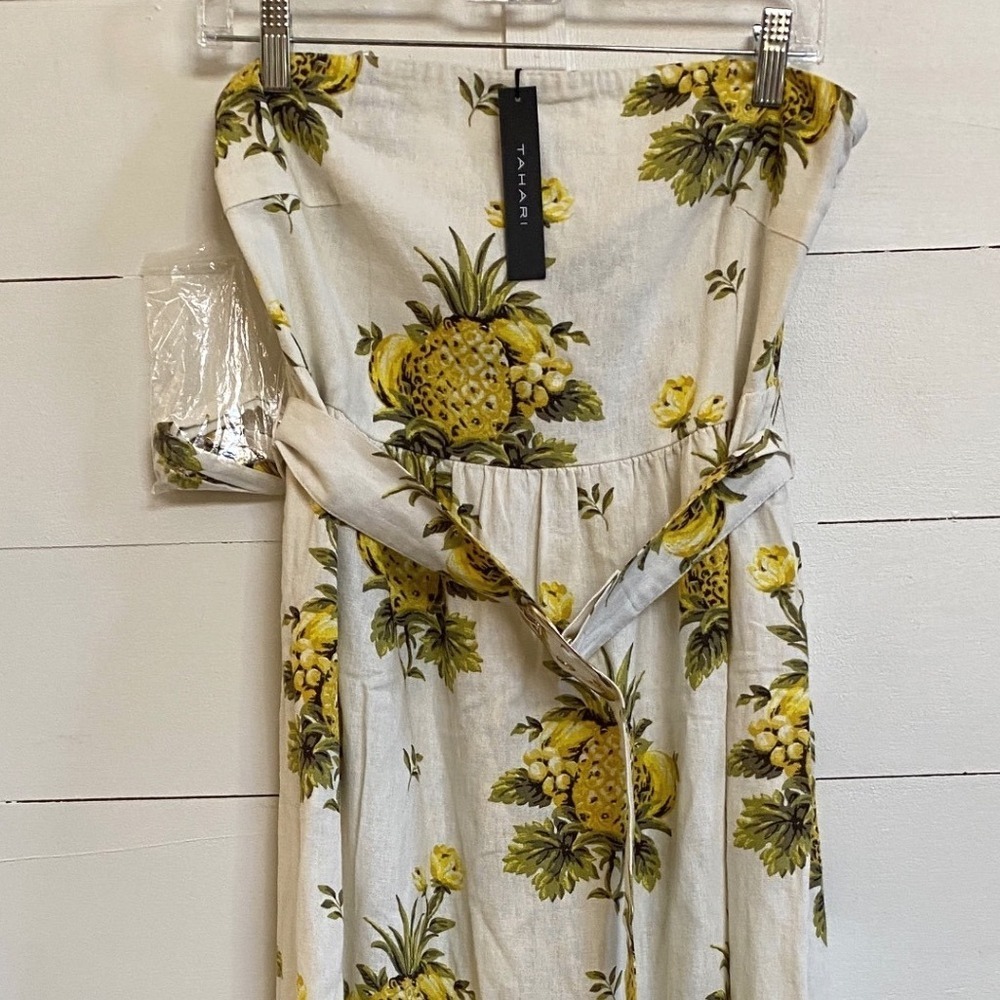 TAHARI Pineapple Linen Blend Pineapple Strapless Midi Dress 8 NWT - Picture 11 of 14